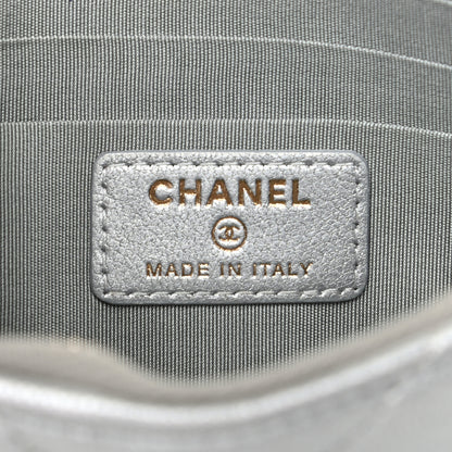 Chanel Metallic Goatskin Quilted Chanel 19 Flat Wallet Pouch Silver 6 of 9