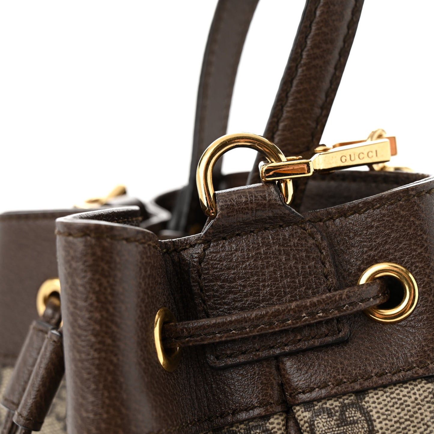 GG Supreme Monogram Web Small Ophidia Bucket Bag Brown