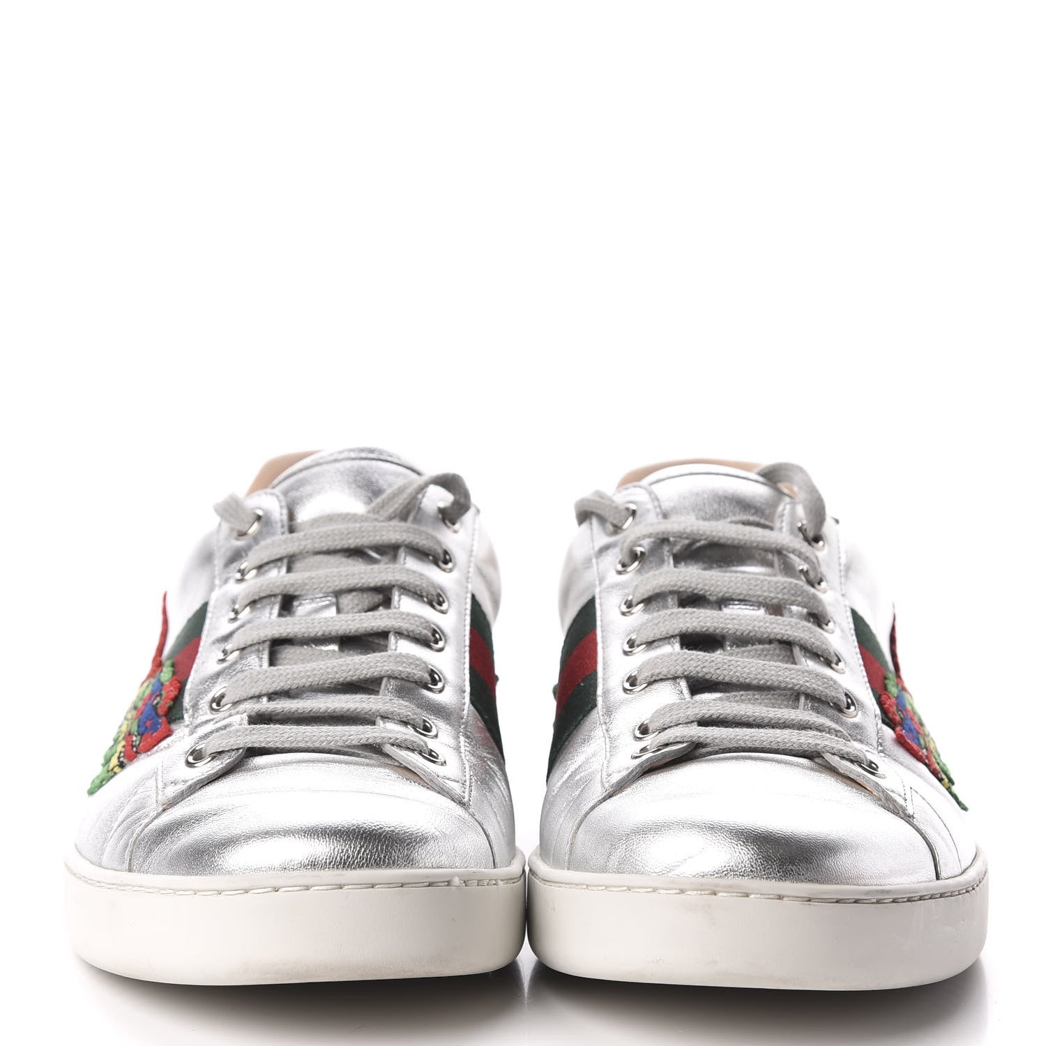 Gucci Metallic Nappa Ayers Web Dragon Embroidered Mens New Ace Sneakers 11 Silver 3 of 10