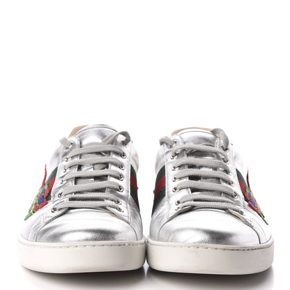 Gucci Metallic Nappa Ayers Web Dragon Embroidered Mens New Ace Sneakers 11 Silver 3 of 10