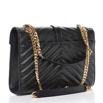 Saint Laurent Grain De Poudre Matelasse Chevron Medium Monogram Satchel Black 3 of 9