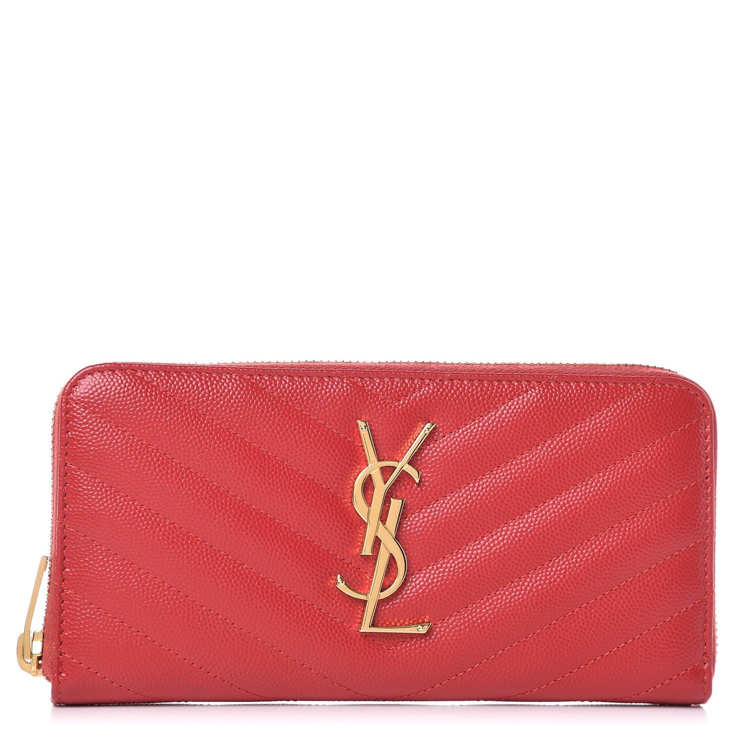 Grain De Poudre Matelasse Chevron Monogram Zip Around Wallet Red
