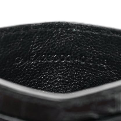 Saint Laurent Calfskin Crocodile Embossed Monogram Credit Card Case Black 7 of 9