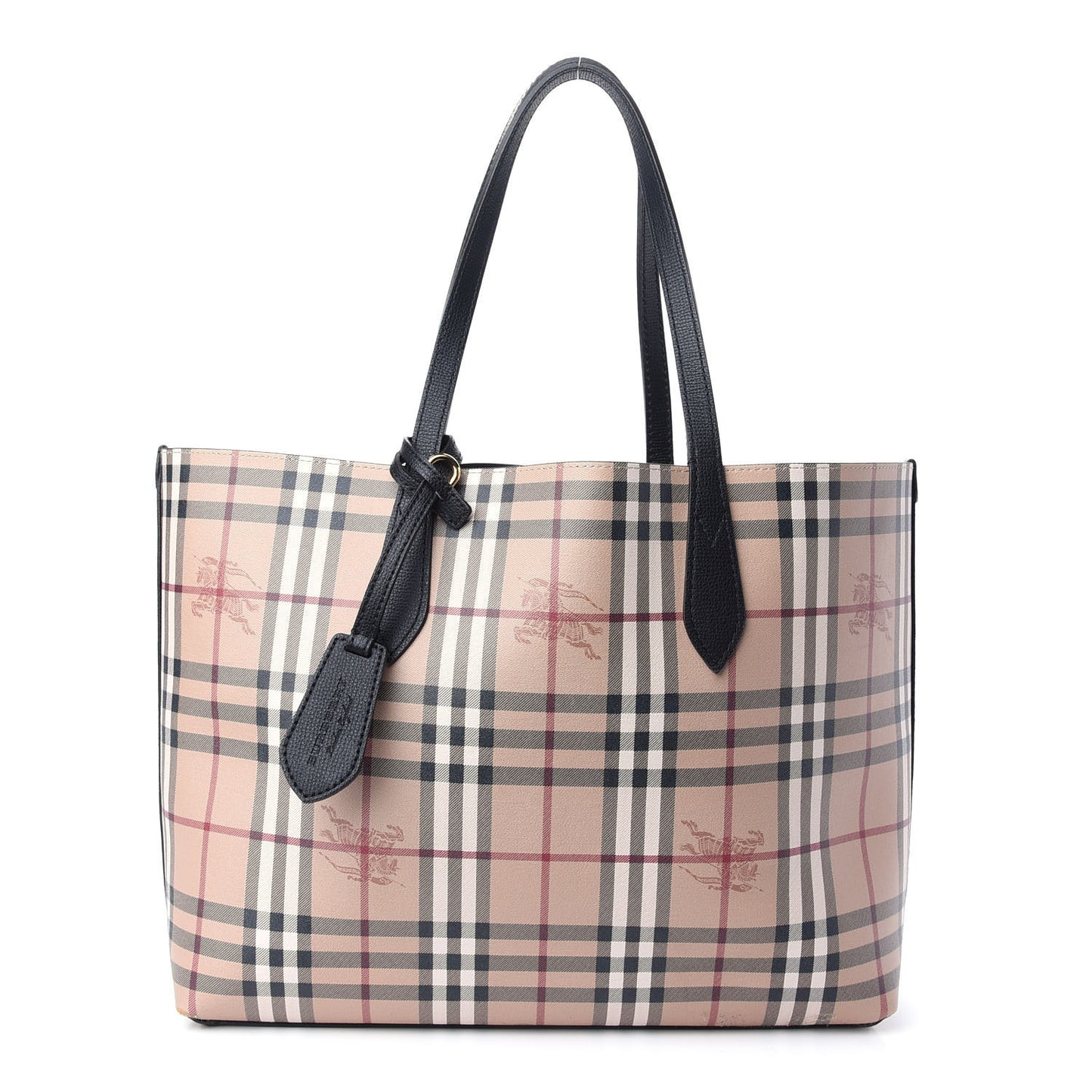 Grainy Calfskin Haymarket Check Medium Reversible Tote Black