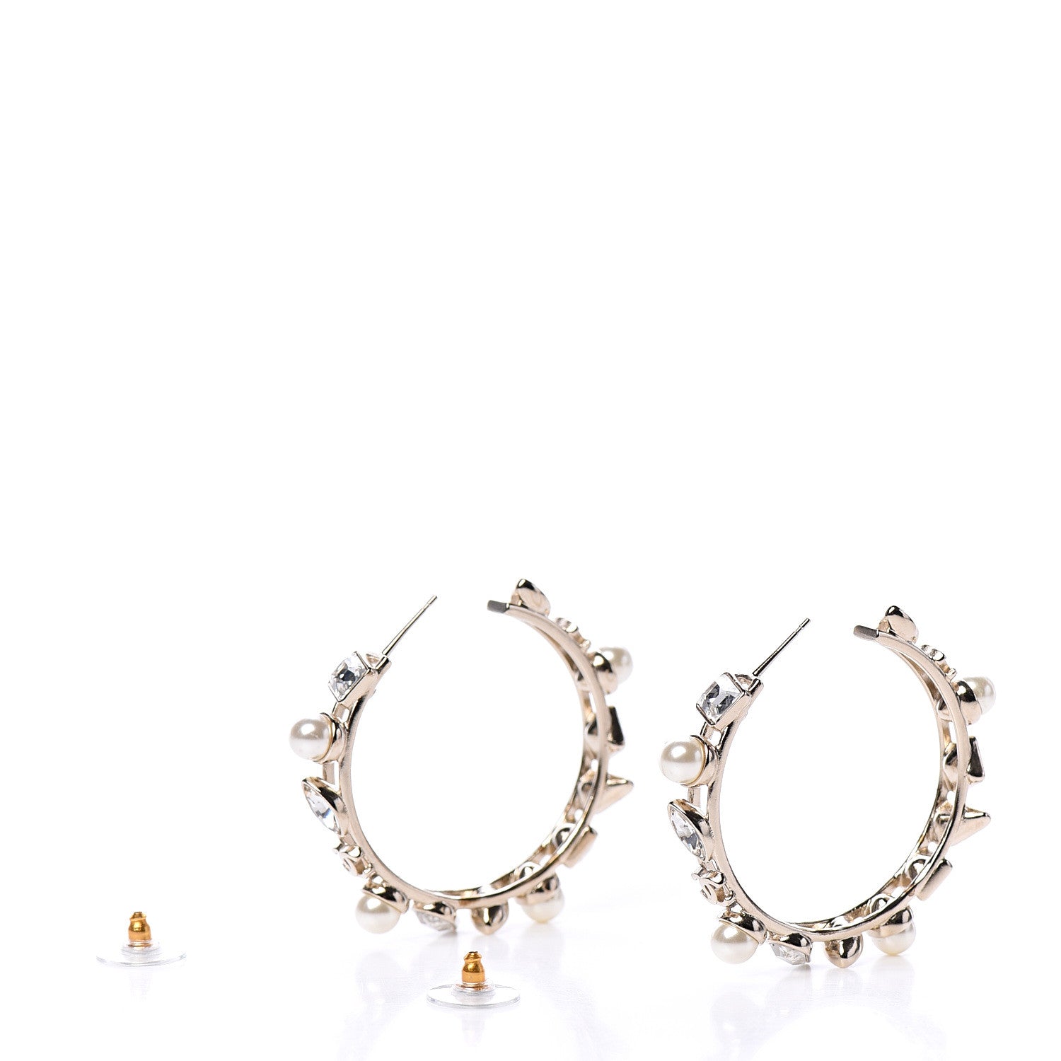 Chanel Glass Pearl Strass Snowfall Hoop Earrings Gold 3 of 5