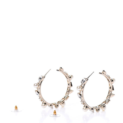 Chanel Glass Pearl Strass Snowfall Hoop Earrings Gold 3 of 5
