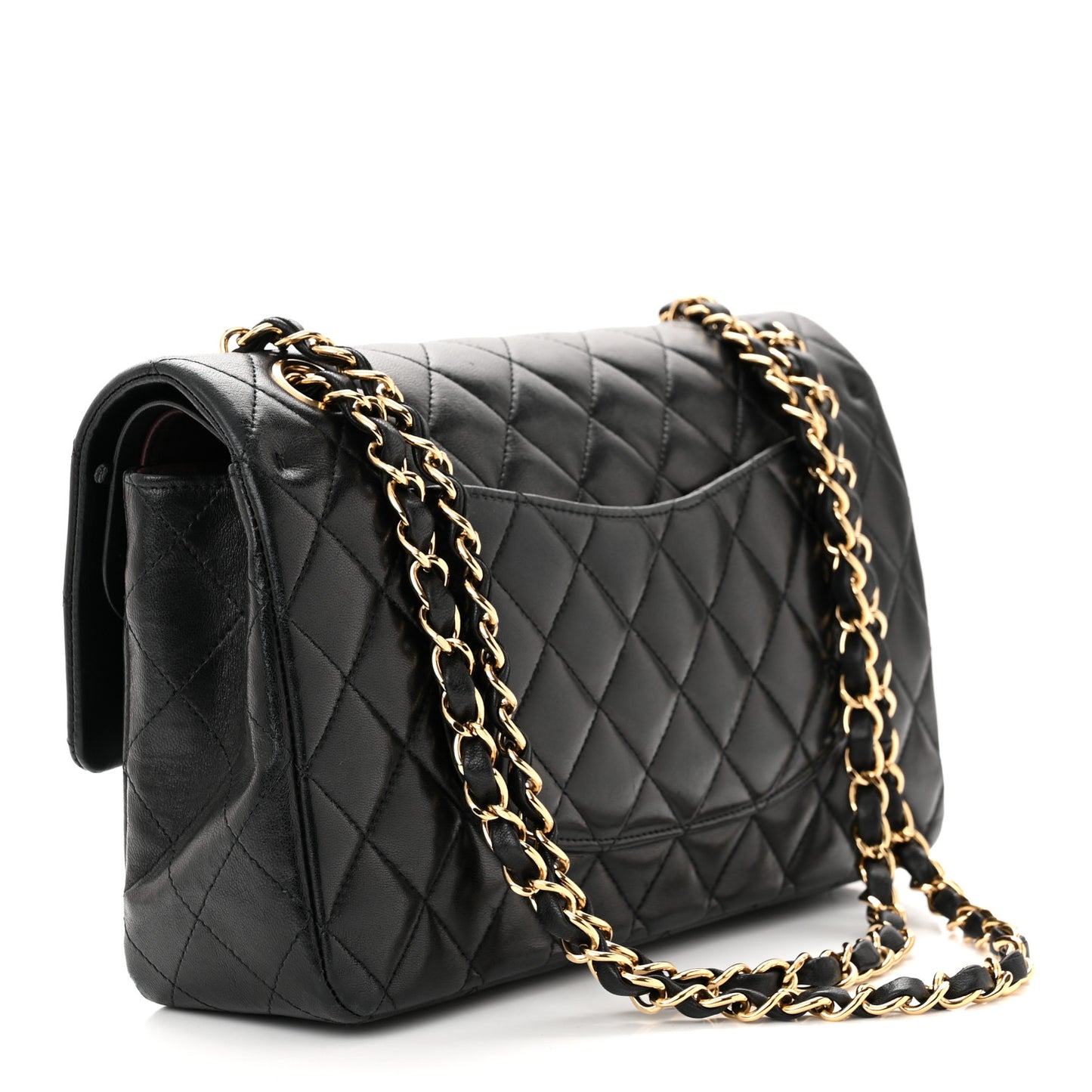 Lambskin Quilted Medium Double Flap Black