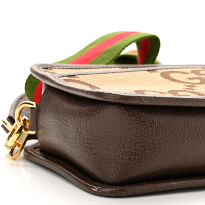 Gucci Monogram Jumbo GG Textured Dollar Calfskin Web Mini Crossbody Bag Camel Ebony New Acero 9 of 13
