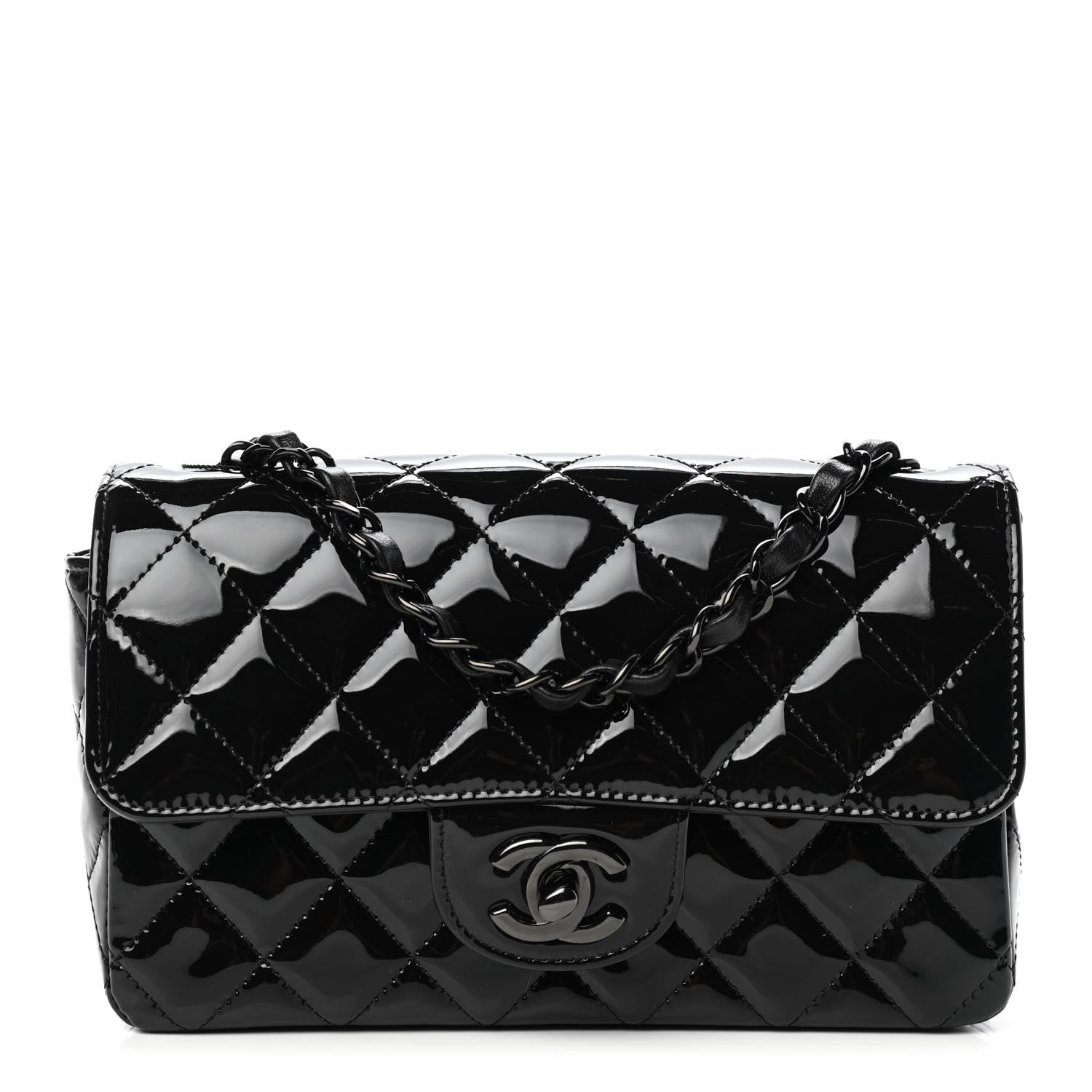 Chanel Patent Calfskin Quilted Mini Rectangular Flap So Black 1 of 4