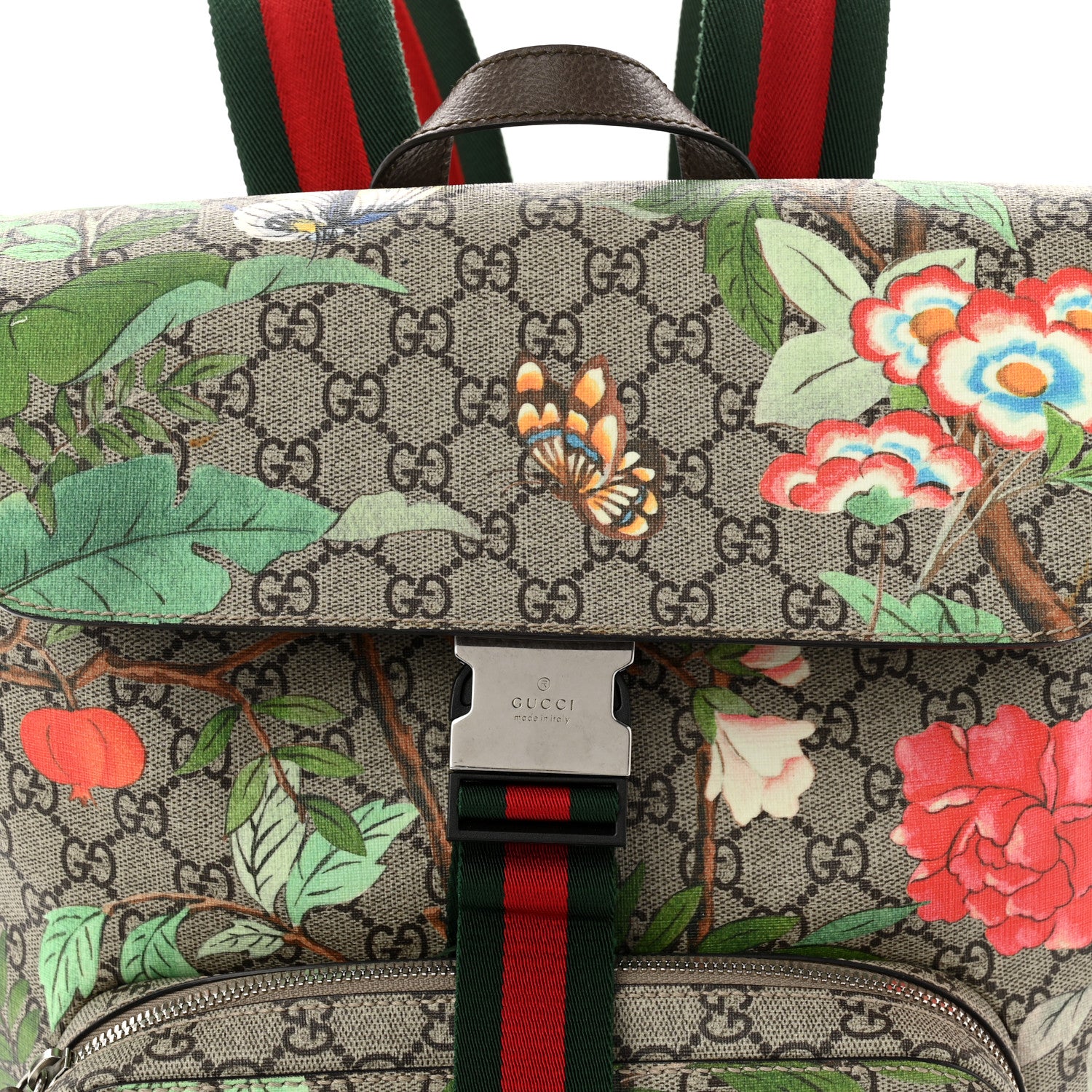 Gucci GG Supreme Monogram Tian Web Single Buckle Backpack Beige Multicolor New Acero 8 of 11