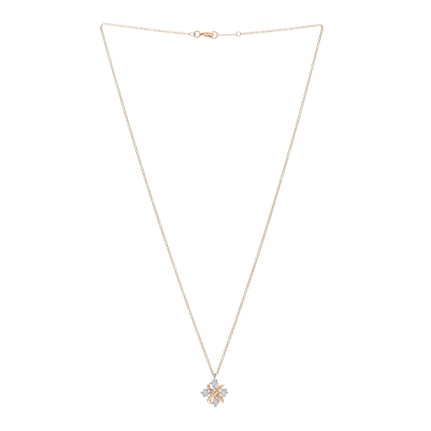 Platinum 18K Rose Gold Diamond Schlumberger Lynn Pendant Necklace