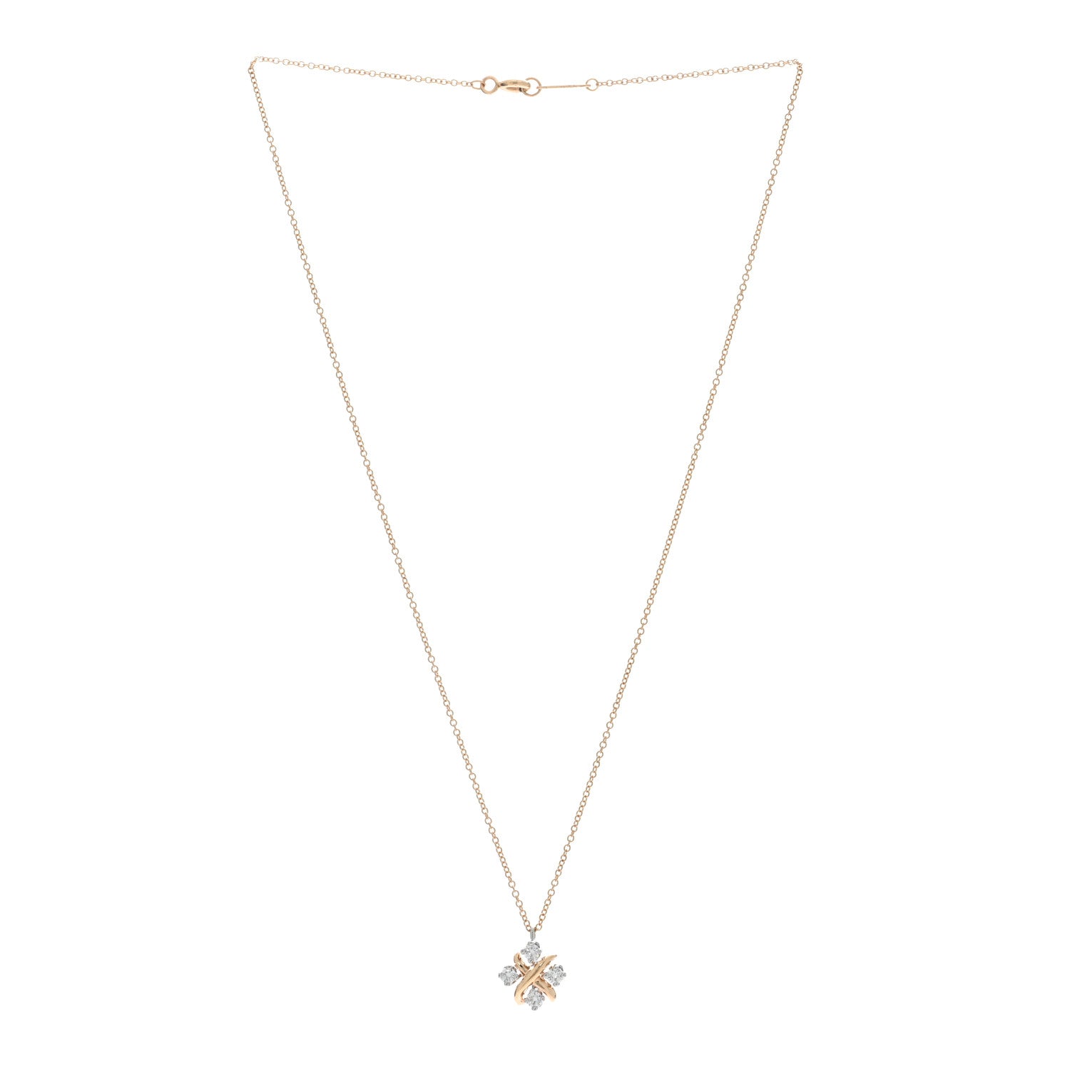 Tiffany Platinum 18K Rose Gold Diamond Schlumberger Lynn Pendant Necklace 3 of 5