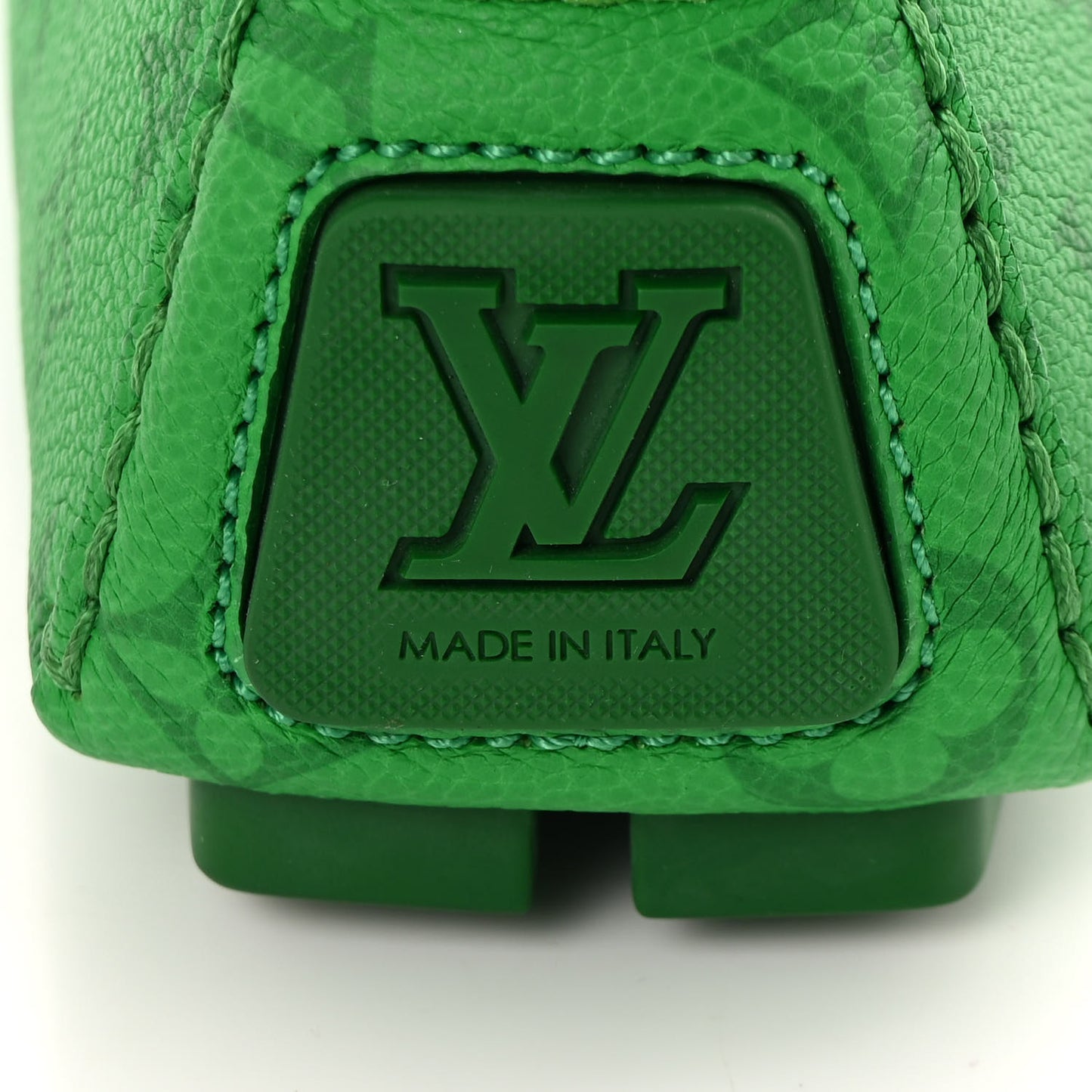 Grained Calfskin Monogram Mens Driver Moccasin Loafers 10 Green