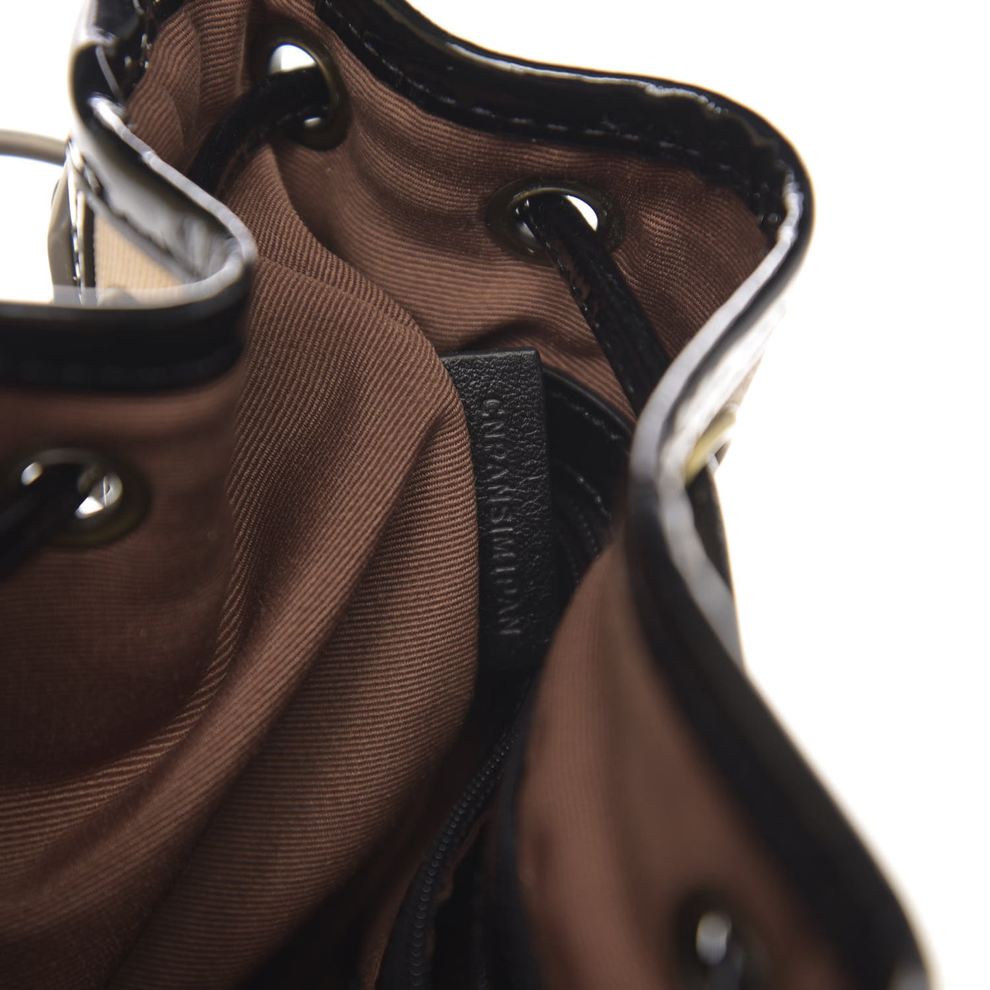 Patent Trim Nova Check Drawstring Bucket Bag Black