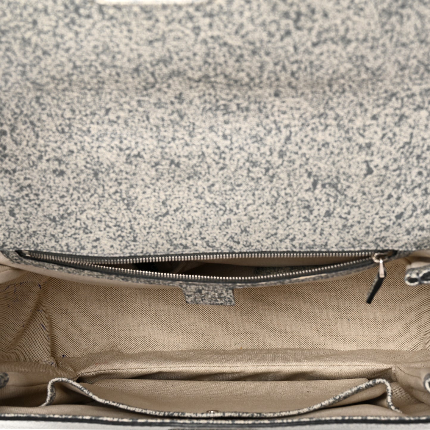 Calfskin Large New Bamboo Top Handle Bag Grey White