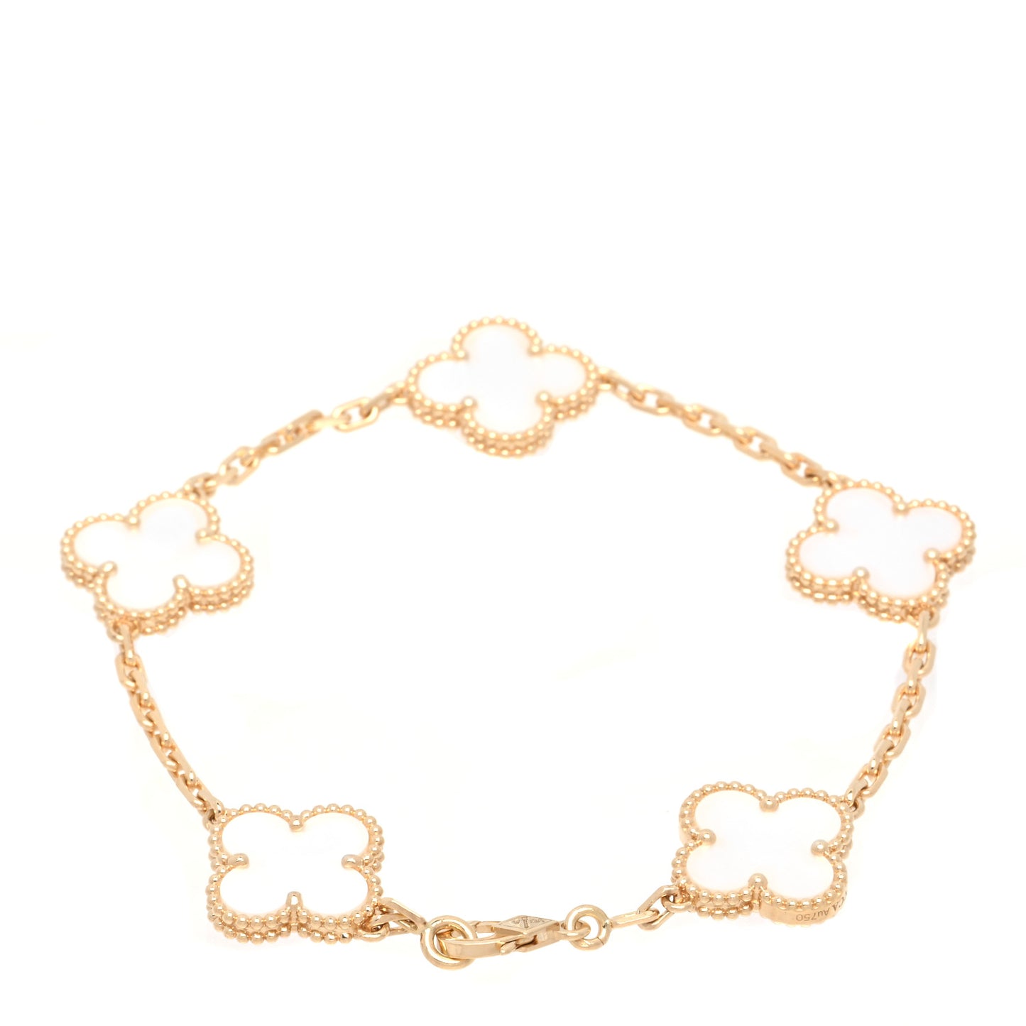 18K Yellow Gold Mother of Pearl 5 Motifs Vintage Alhambra Bracelet