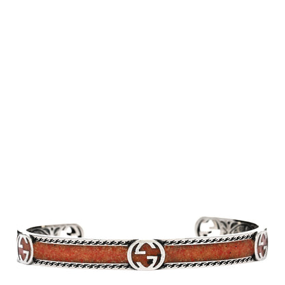 Gucci Sterling Silver Enamel Thin Interlocking G Cuff Bracelet 18 1 of 3