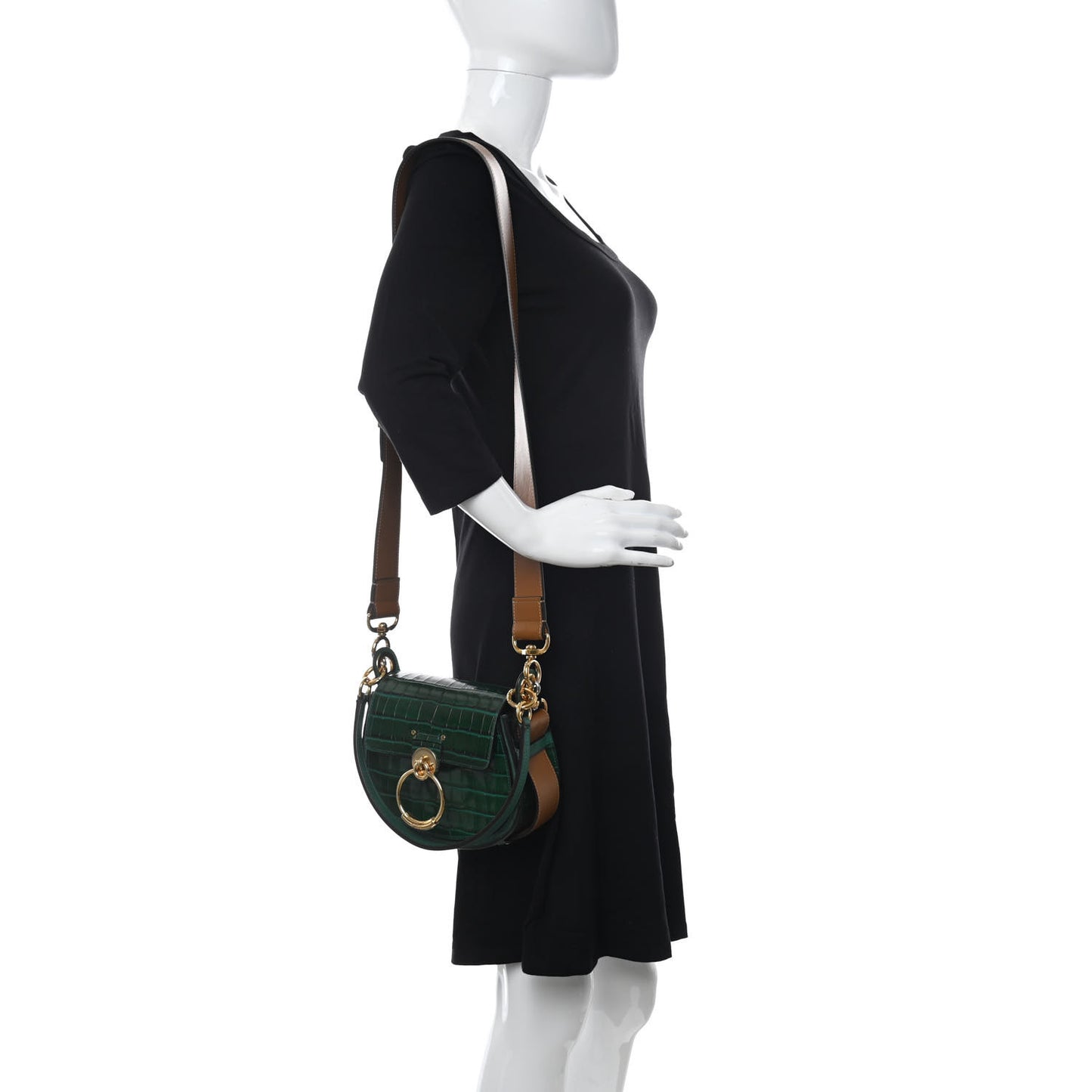Calfskin Crocodile Embossed Small Tess Bag Woodsy Green