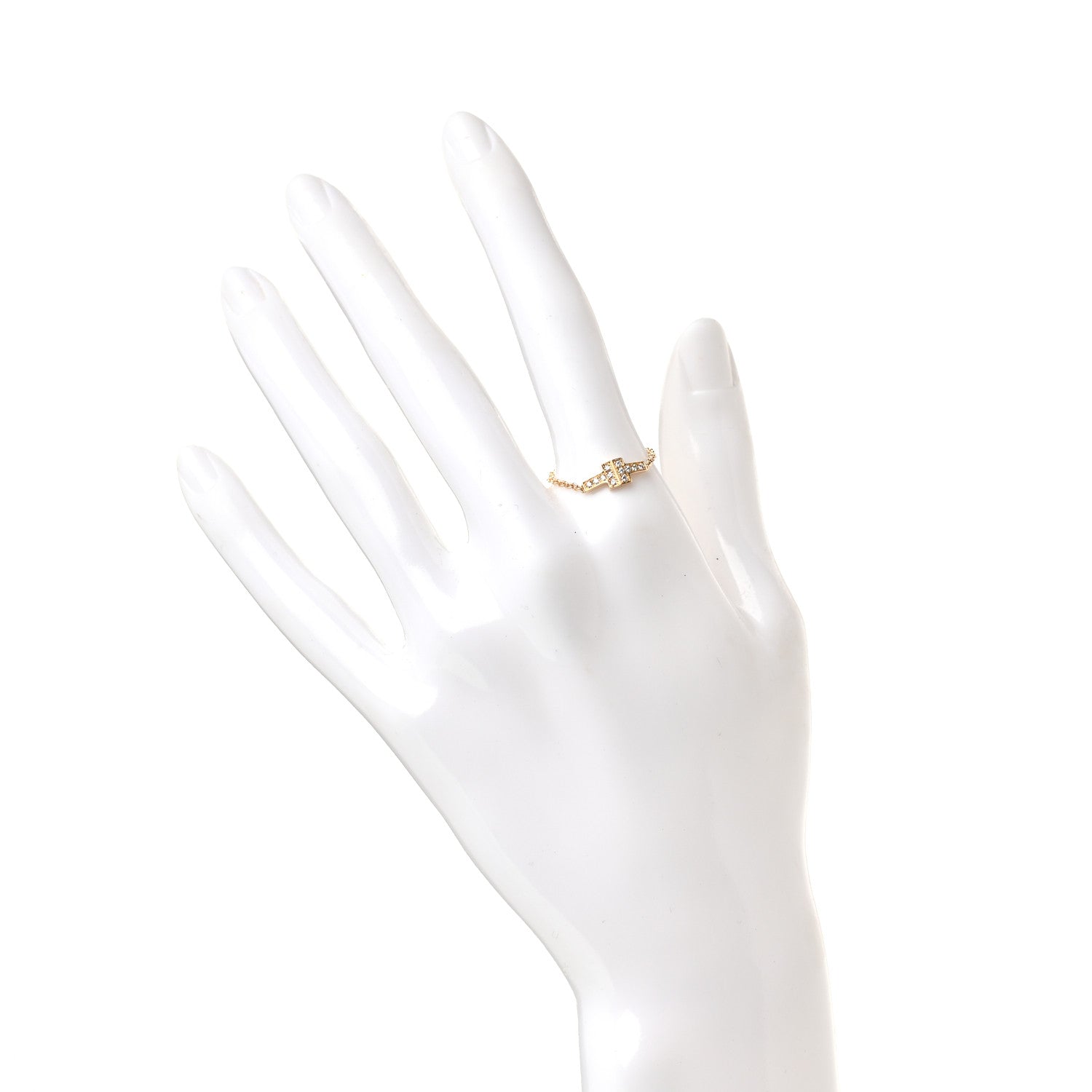 Tiffany 18K Yellow Gold Diamond T Chain Ring 57 8 2 of 4