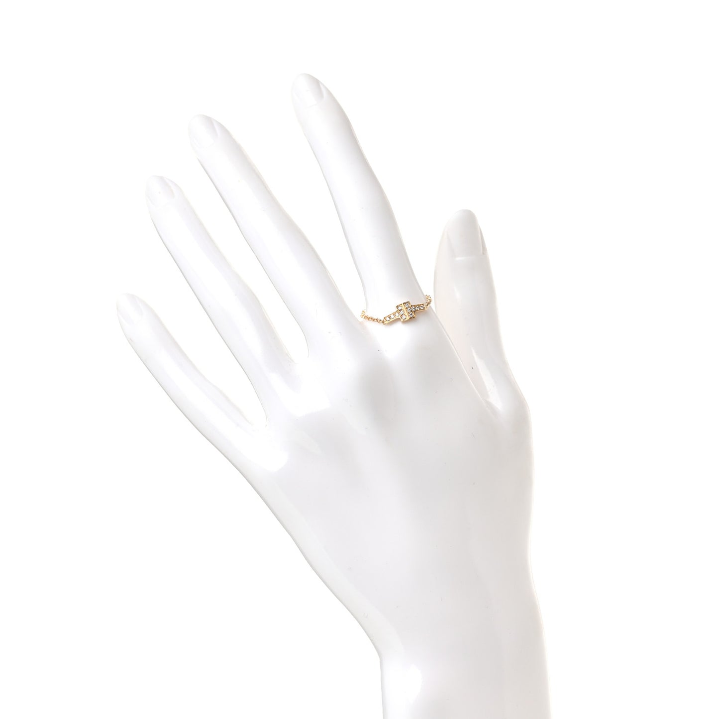 18K Yellow Gold Diamond T Chain Ring 57 8