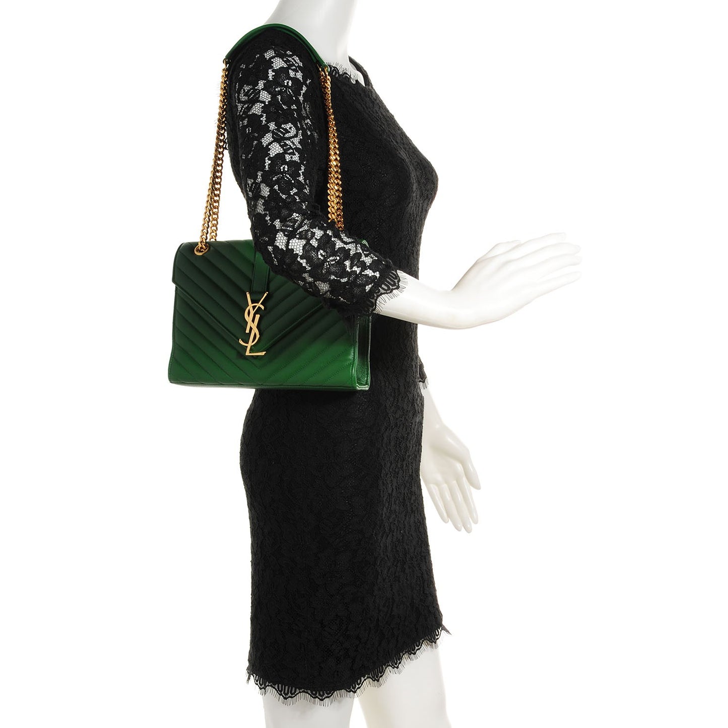 Lambskin Matelasse Chevron Medium Monogram Satchel Green