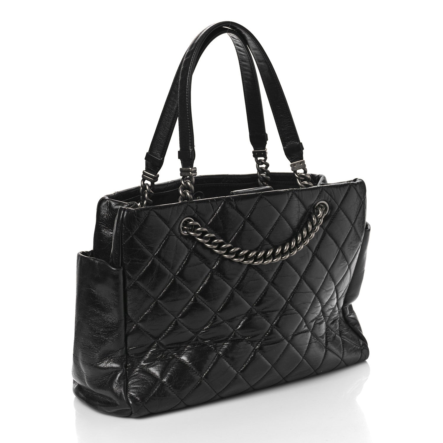 Chanel Glazed Calfskin Quilted Large Nameplate Shopping Tote Black 3 of 11