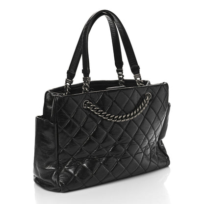 Chanel Glazed Calfskin Quilted Large Nameplate Shopping Tote Black 3 of 11