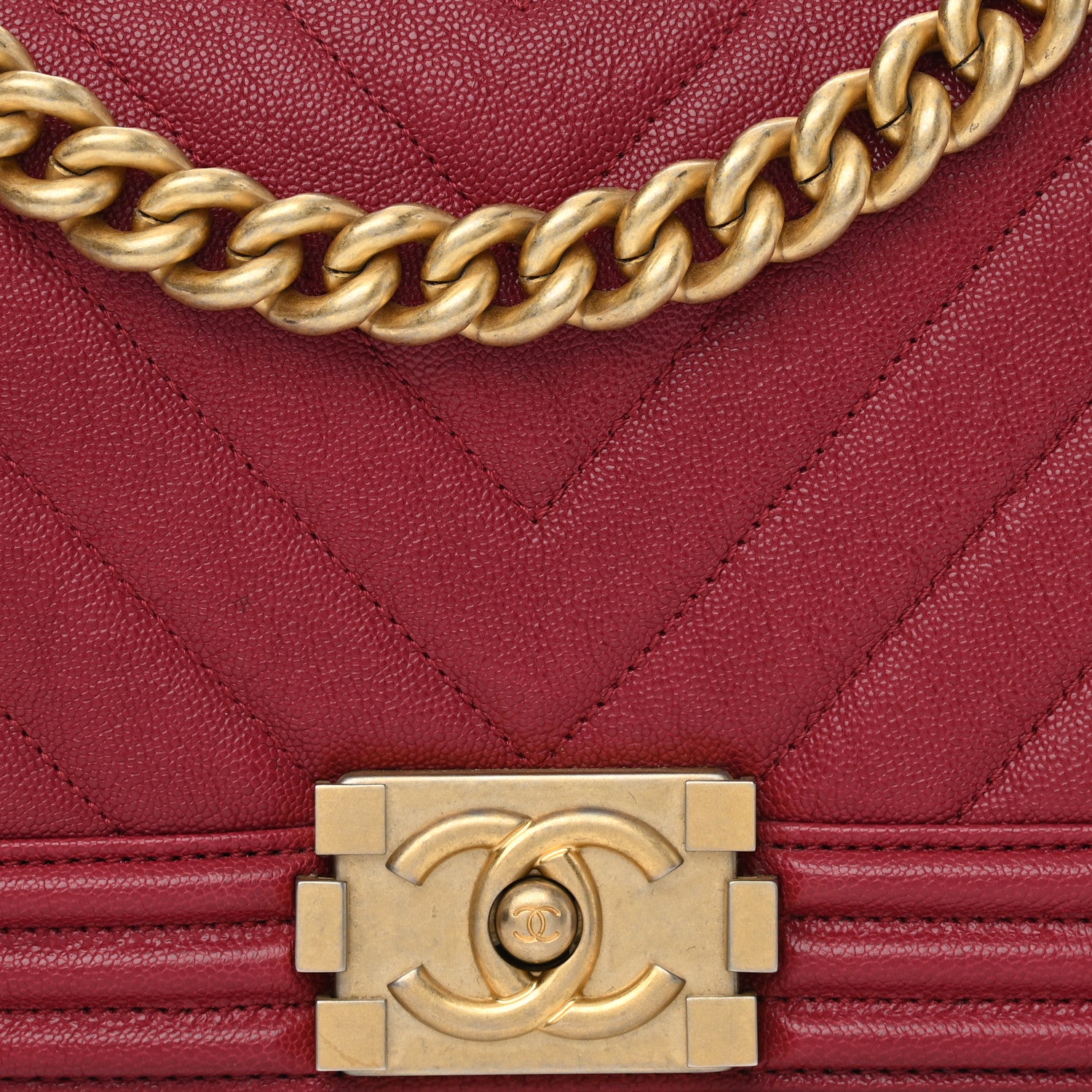 Chanel Caviar Chevron Quilted Medium Boy Flap Red 8 of 11