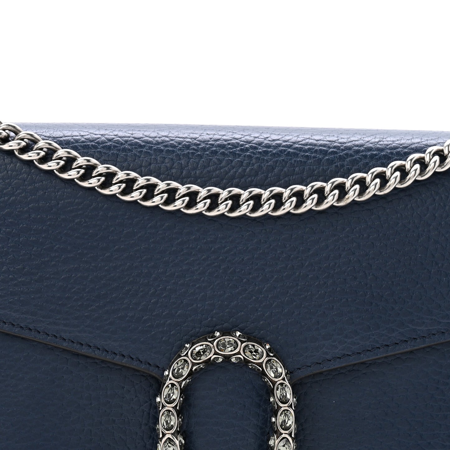 Dollar Calfskin Crystal Mini Dionysus Chain Wallet Blue Agata Black Diamond