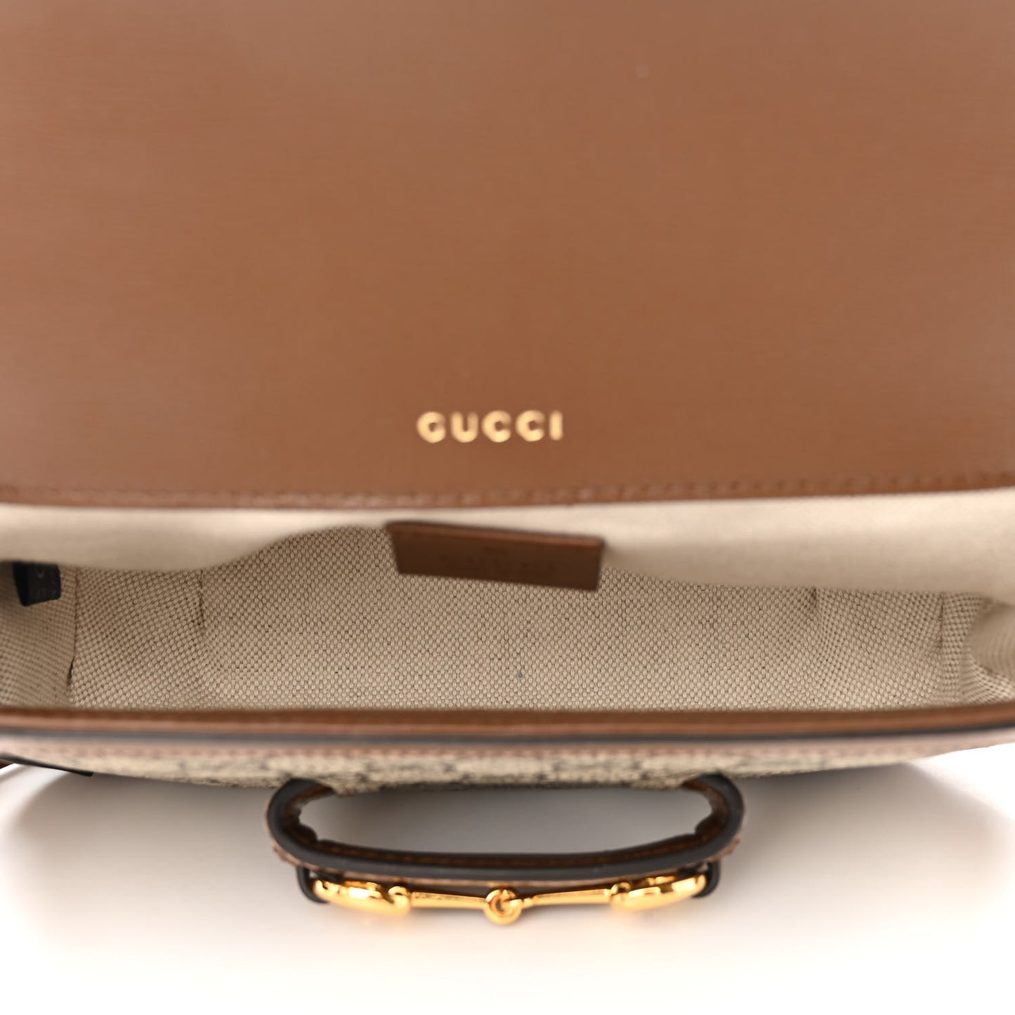 GG Supreme Monogram Web Mini Horsebit 1955 Shoulder Bag Beige Brown Sugar