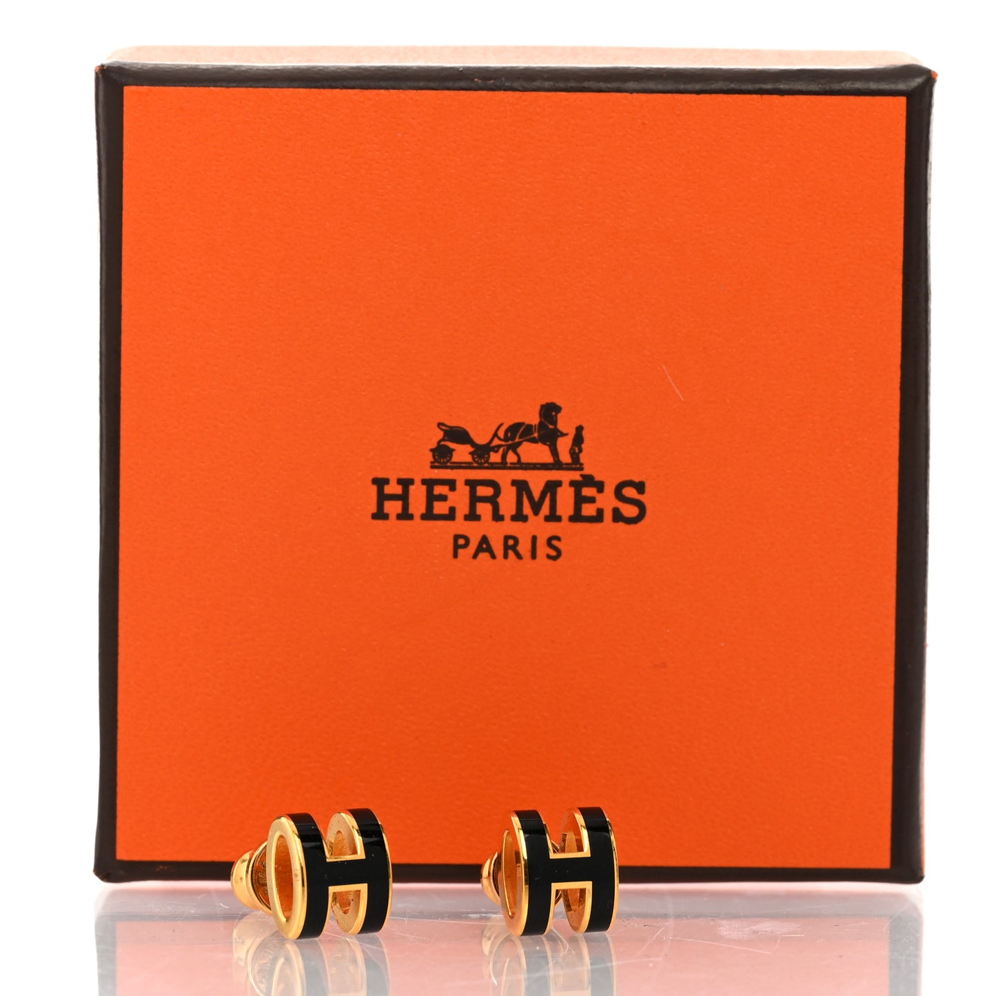 Gold Lacquered Mini Pop H Earrings Black