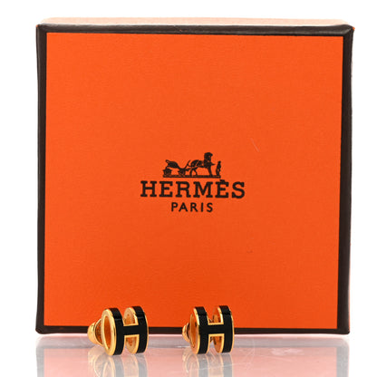 Hermes Gold Lacquered Mini Pop H Earrings Black 6 of 6