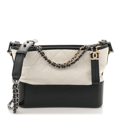 Chanel Aged Calfskin Quilted Small Gabrielle Hobo Black White 1 of 12