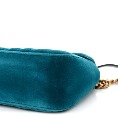 Gucci Velvet Matelasse Small GG Marmont Shoulder Bag Pavone Cyan 10 of 10