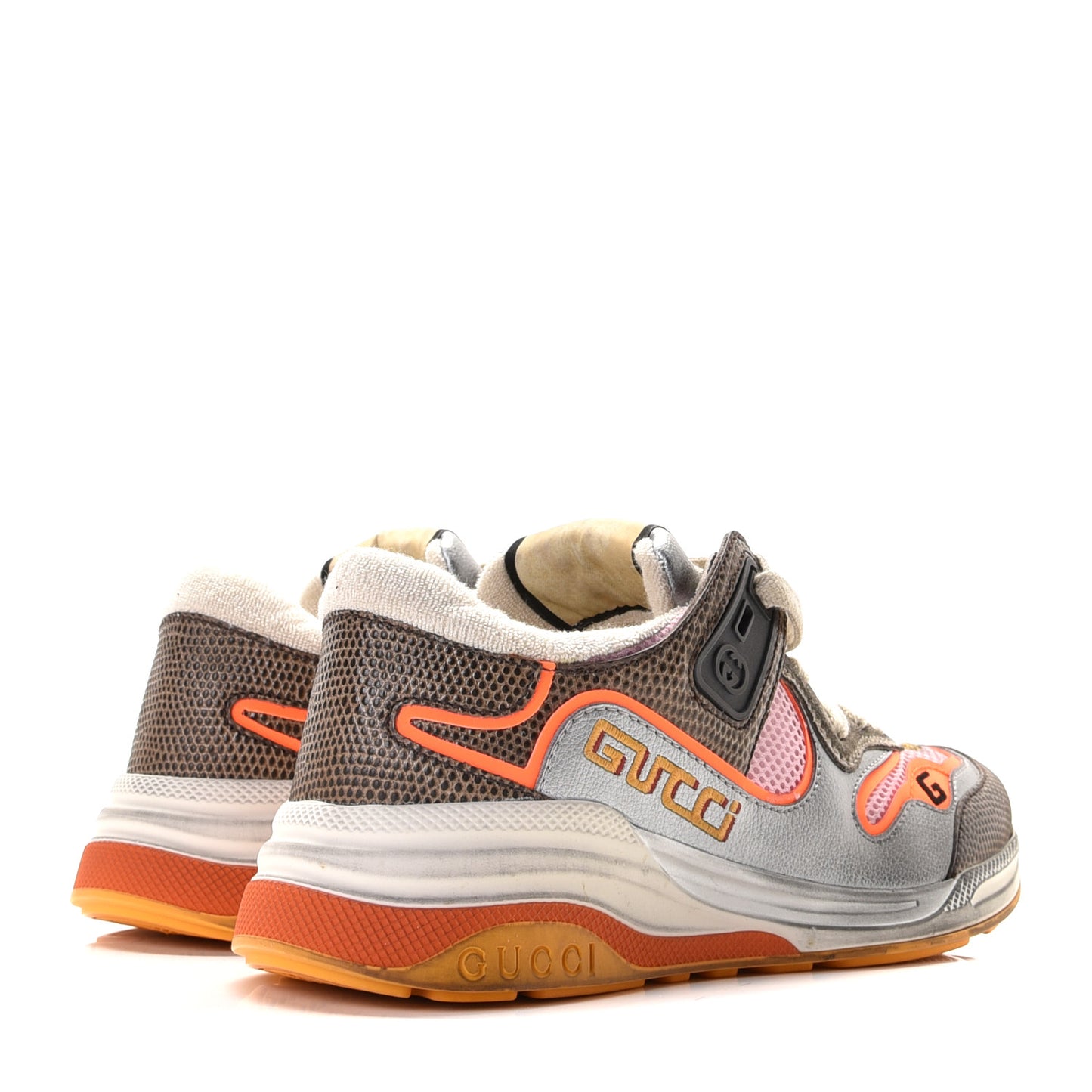 Calfskin Suede Mesh Lizard Embossed Womens Ultrapace Sneakers 35 Silver Anthracite Neon Orange