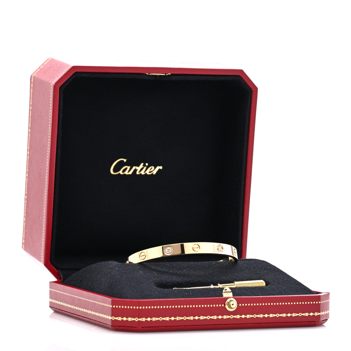 Cartier 18K Yellow Gold 4 Diamond LOVE Bracelet 17 8 of 8