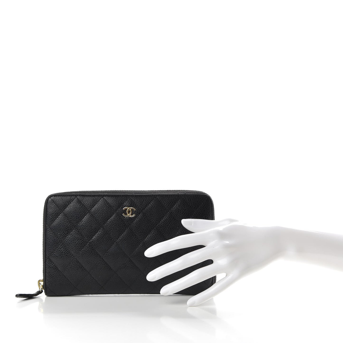Caviar Quilted Large Zip Around Organizer Wallet Black