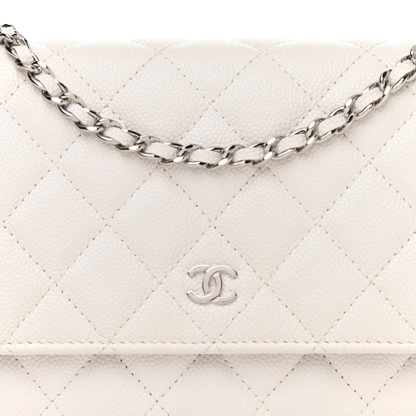 Caviar Quilted Wallet On Chain WOC White
