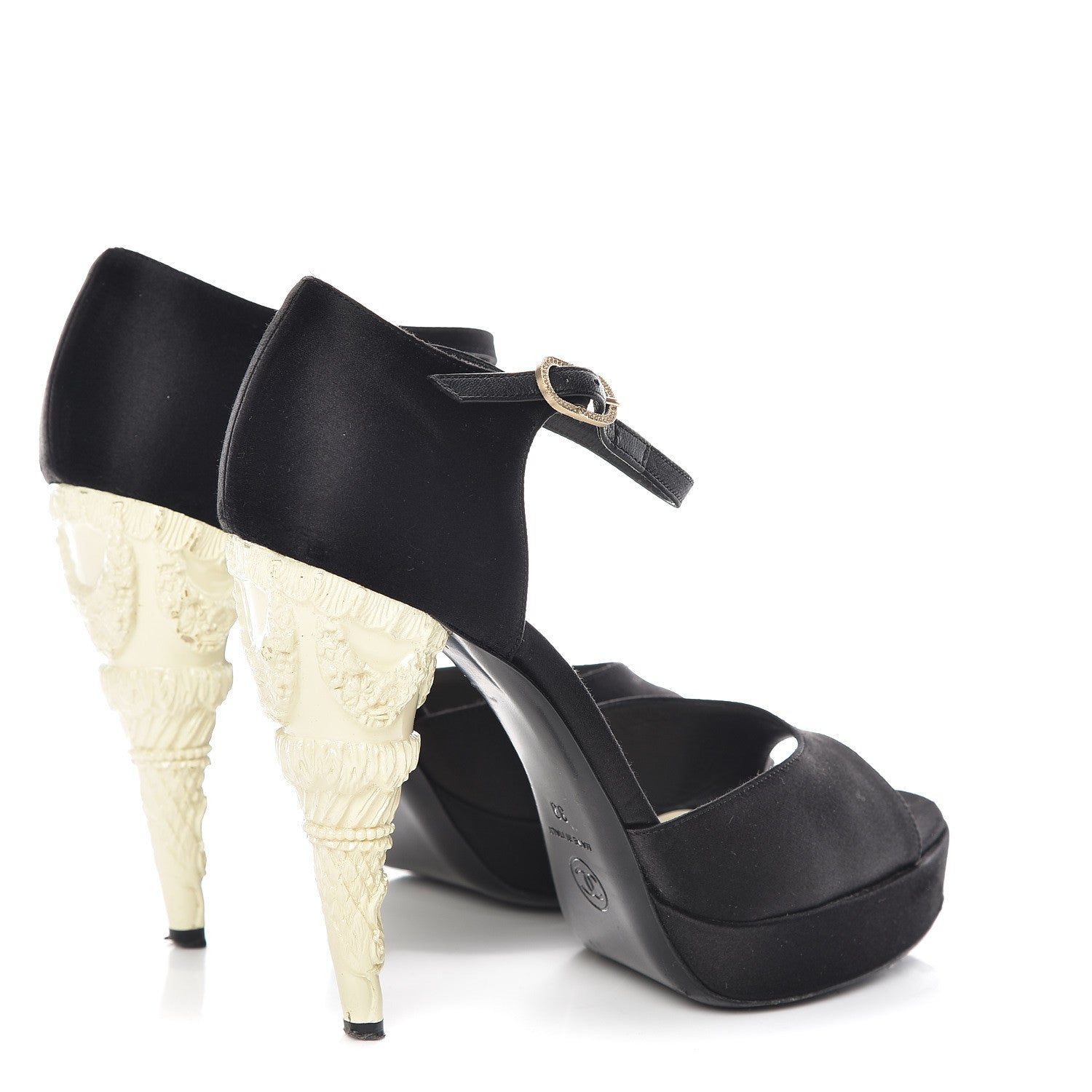 Chanel Satin Platform Open Toe Heels 39 Black 4 of 15