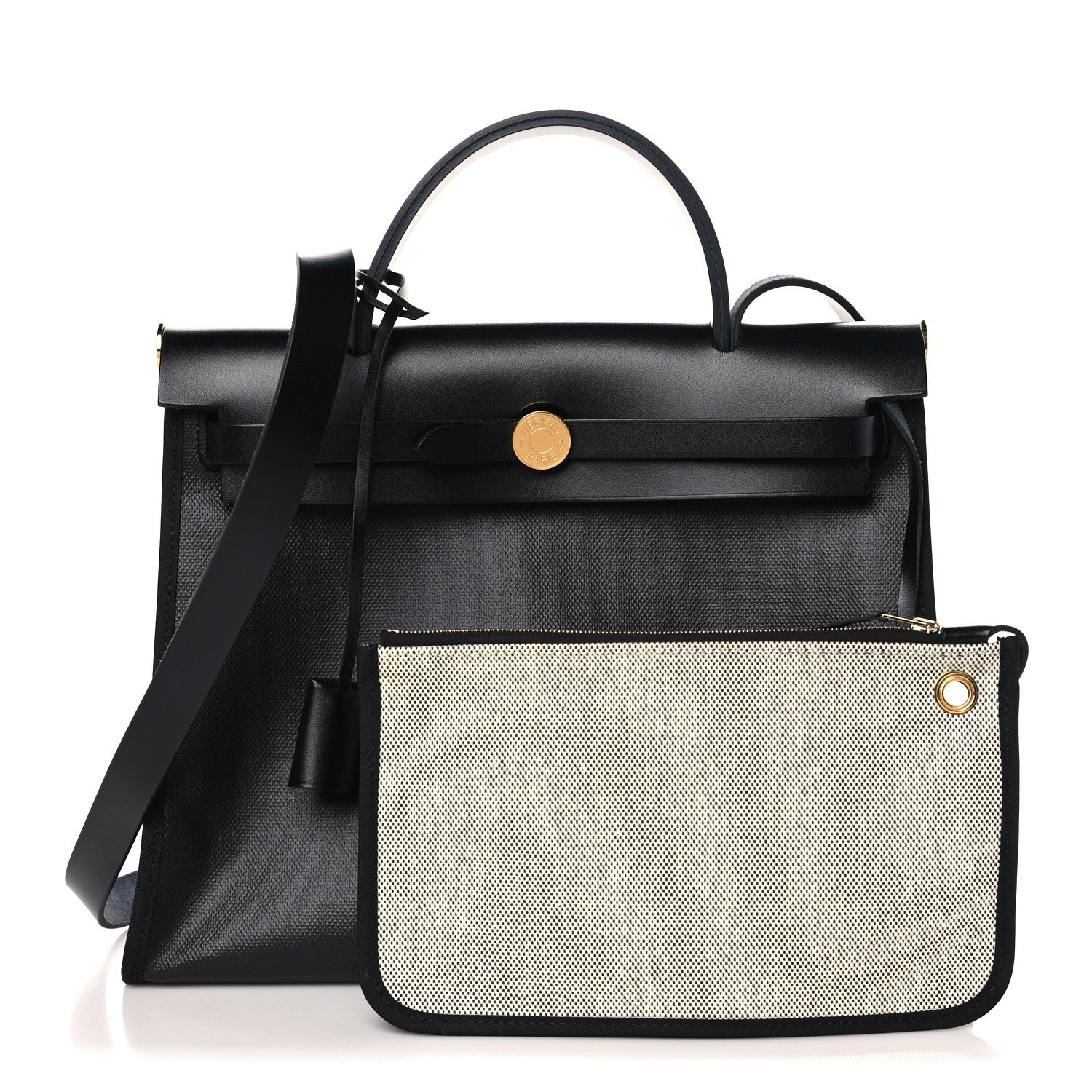 Hermes Toile H Berline Vache Hunter Herbag Zip PM 31 Black Ecru 1 of 10