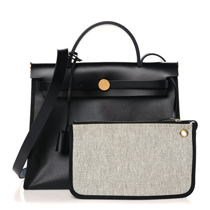 Hermes Toile H Berline Vache Hunter Herbag Zip PM 31 Black Ecru 1 of 10
