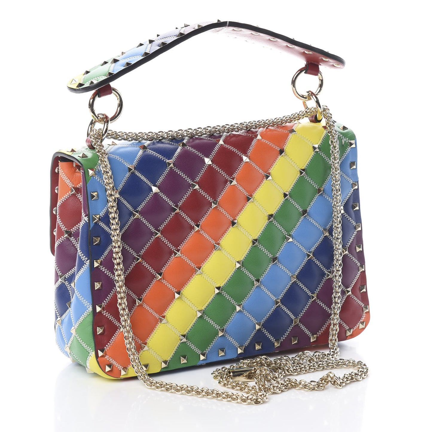 Lambskin Medium Rockstud Spike Shoulder Bag Rainbow