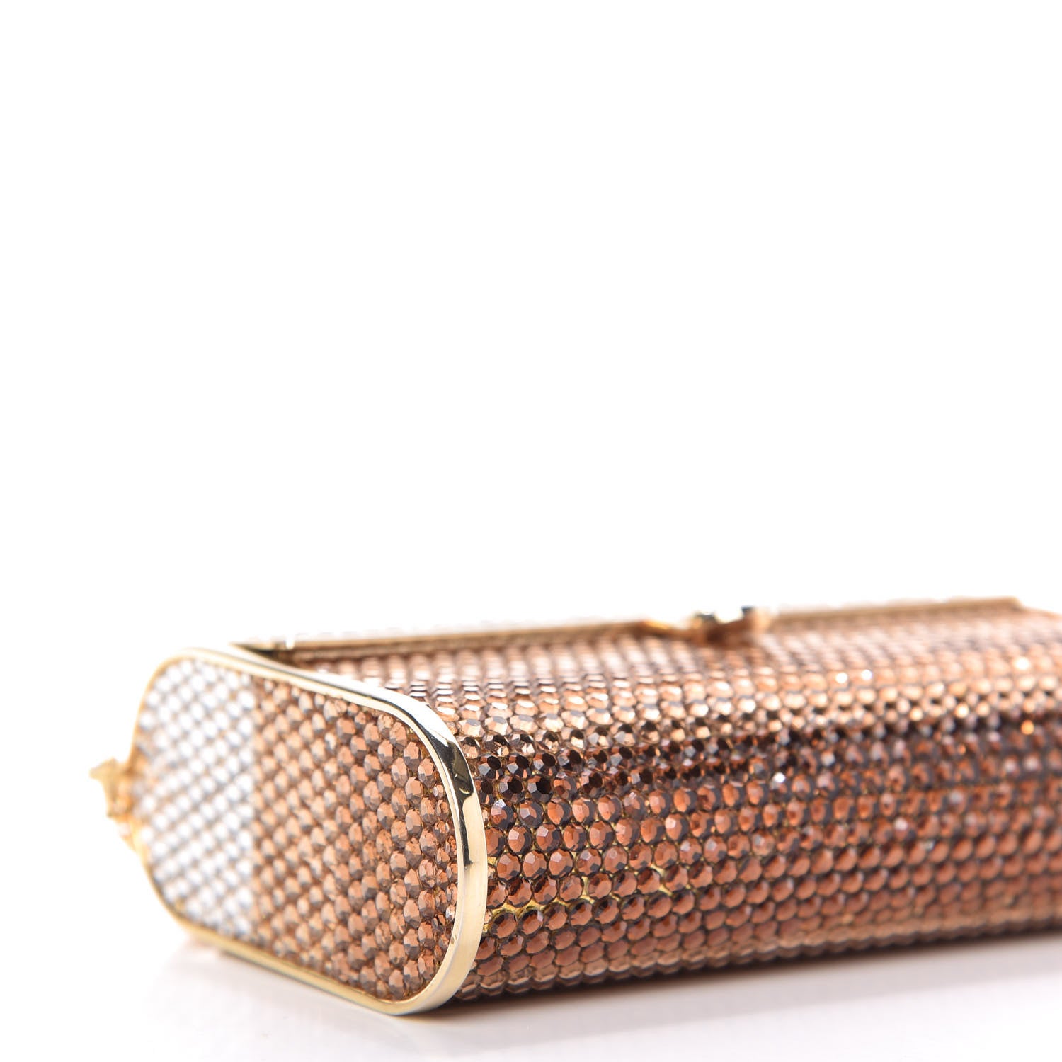 Judith Leiber Swarovski Crystal Striped Minaudiere Clutch Silver Gold 6 of 9