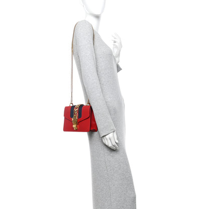 Gucci Calfskin Mini Sylvie Chain Shoulder Bag Hibiscus Red 2 of 14