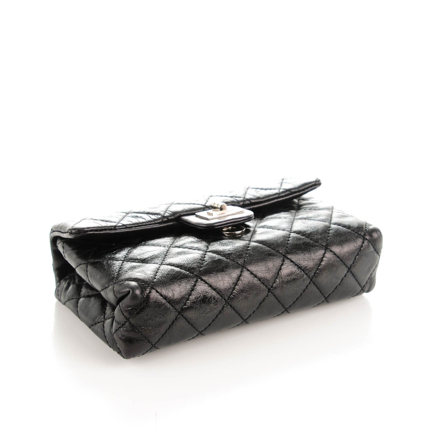Chanel Glazed Calfskin 2.55 Reissue Flap Belt Bag Clutch Black 4 of 7