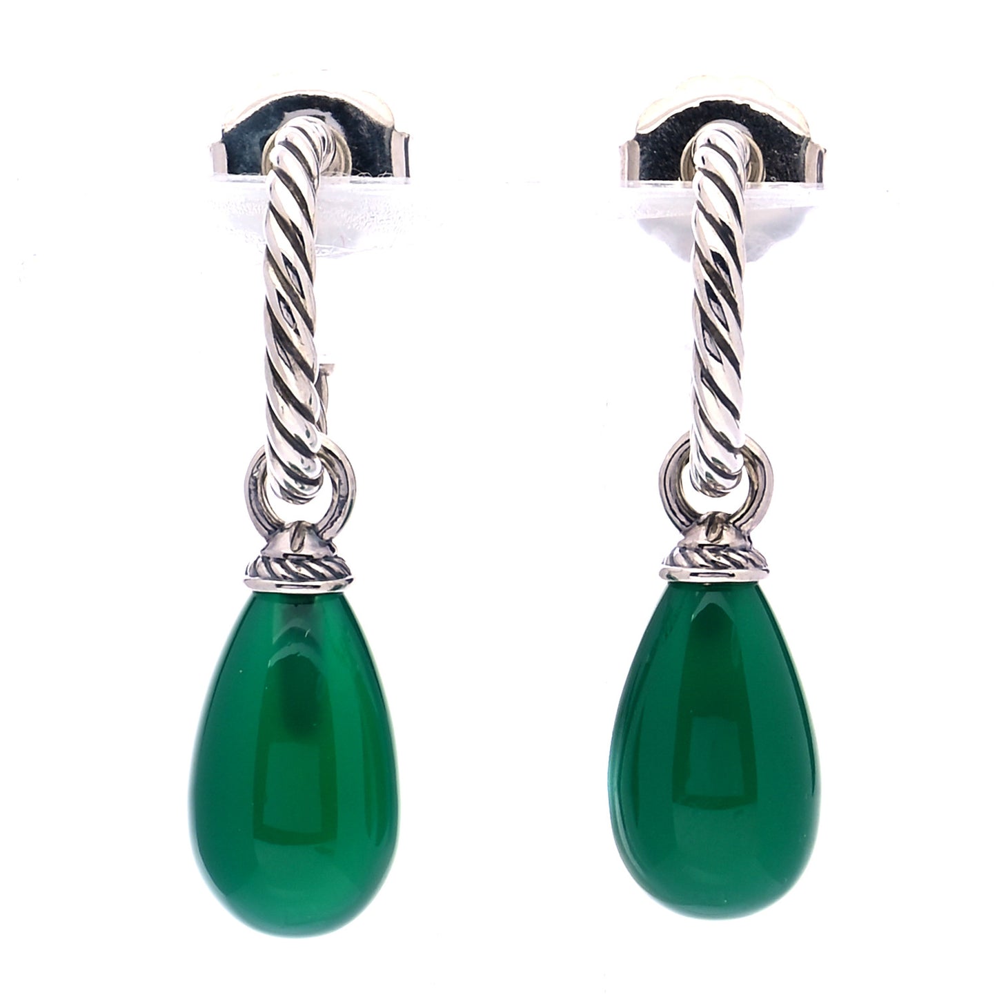 Sterling Silver Green Onyx Color Classics Bead Drop Earrings