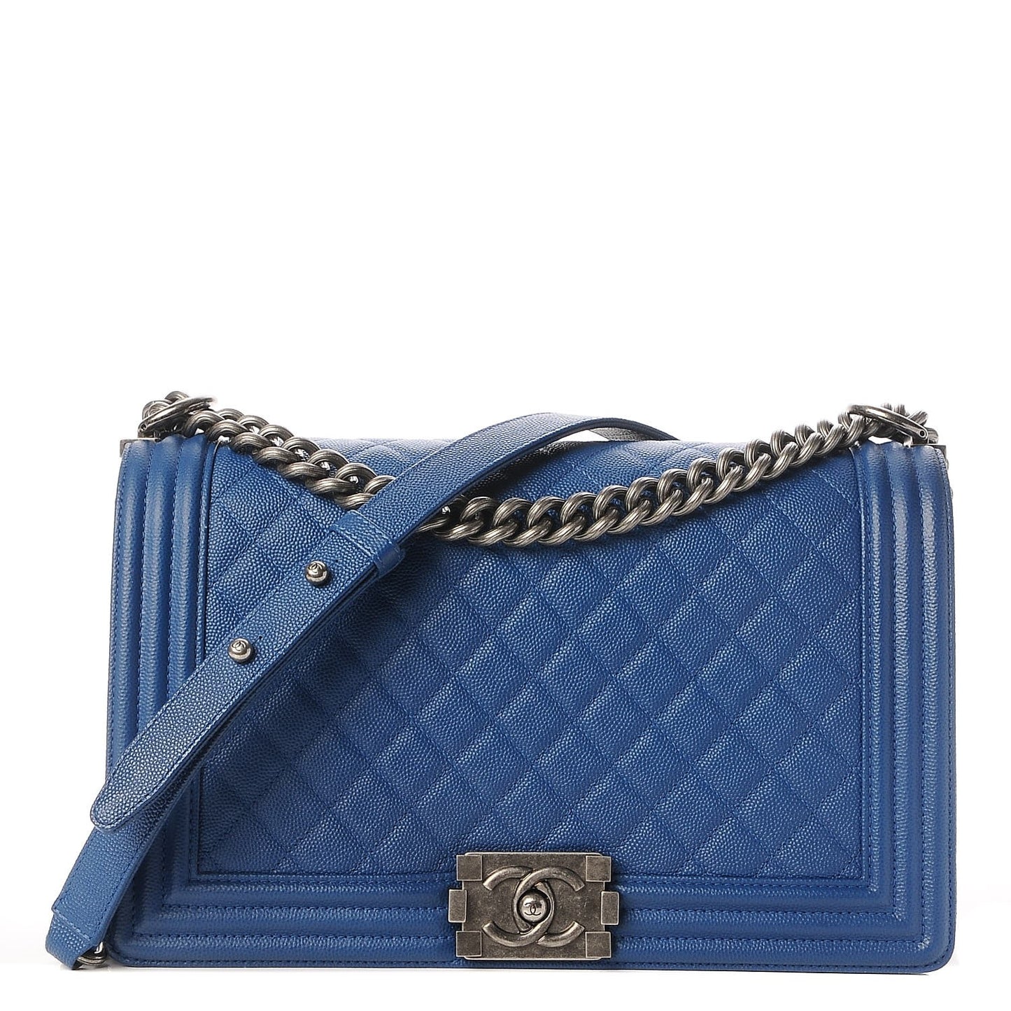Caviar Quilted New Medium Boy Flap Dark Blue