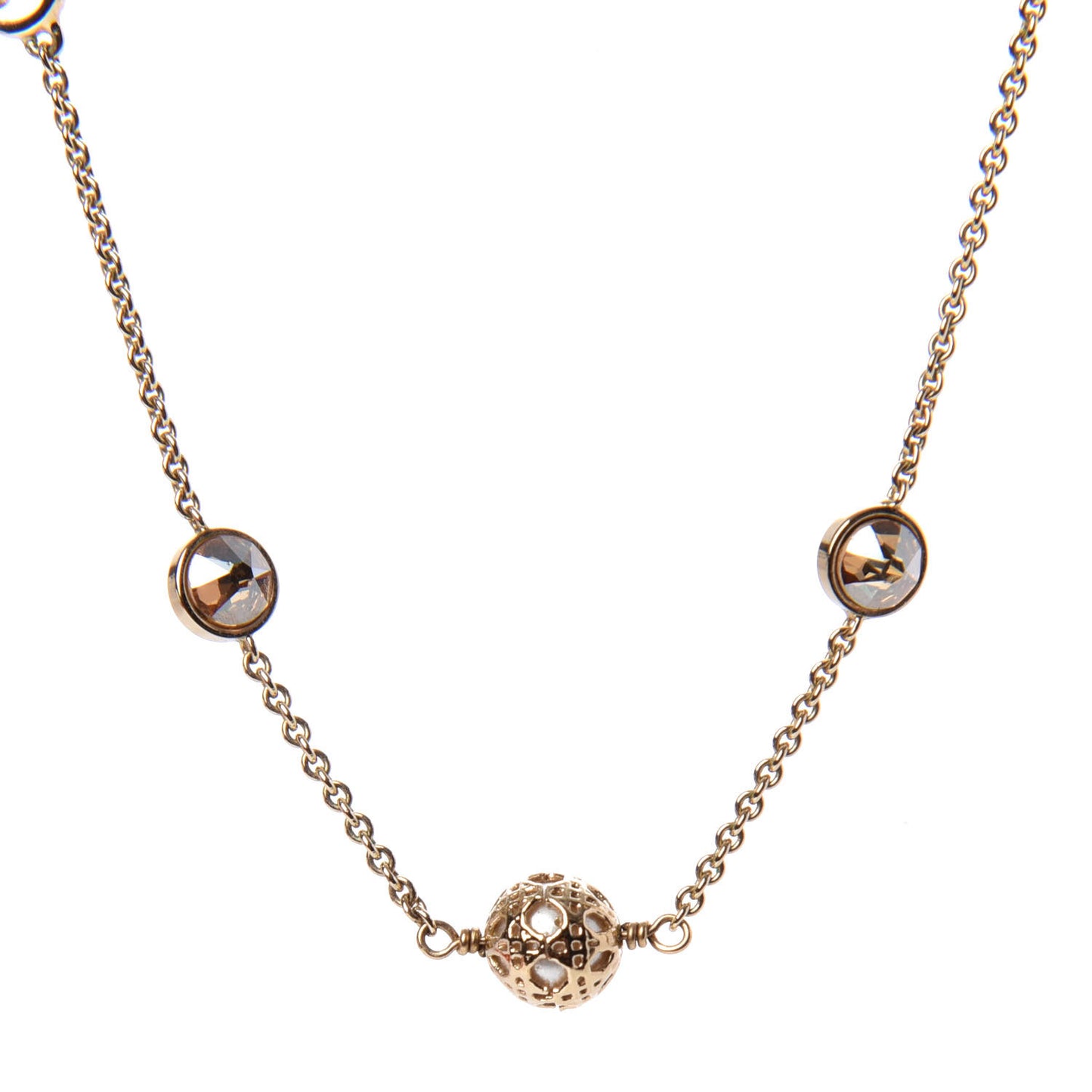 Metal Crystal Pearl Cannage Mise En Dior Tribal Necklace Gold