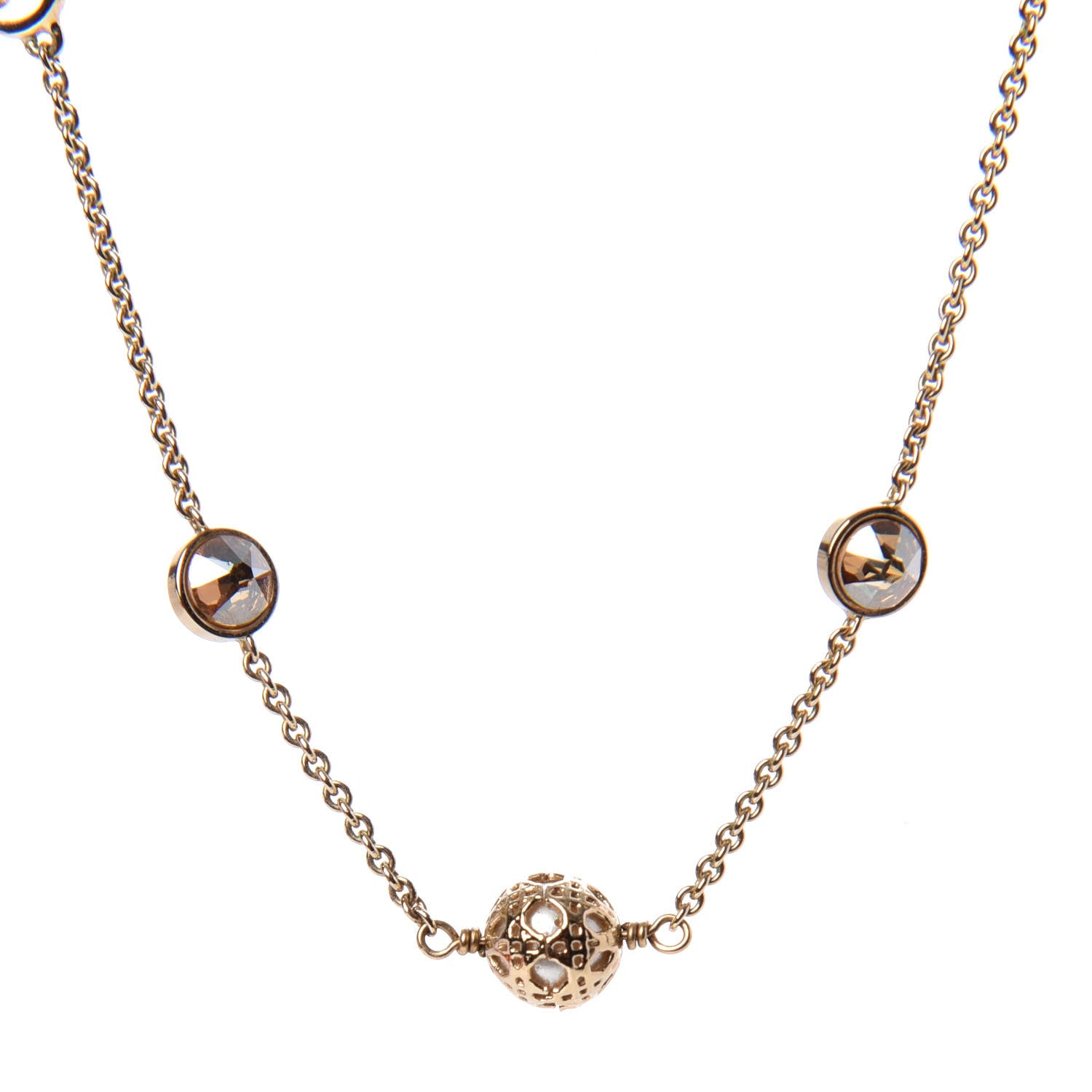 Christian Dior Metal Crystal Pearl Cannage Mise En Dior Tribal Necklace Gold 3 of 4