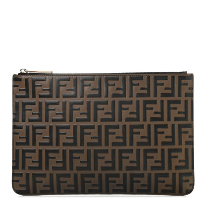 Fendi Vitello FF 1974 Embossed Pouch Maya Black 1 of 10